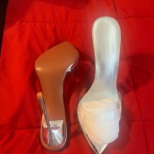 Size 42 Clear Heels Silver